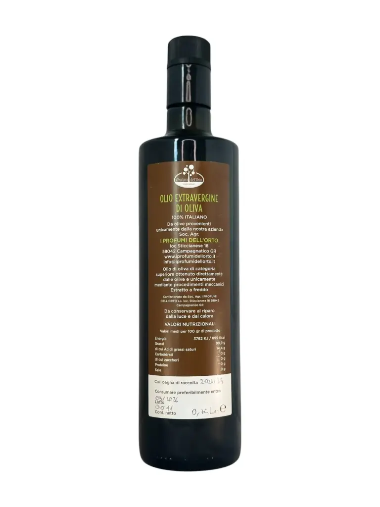 Olio Extravergine di Oliva (750 ml) - Non Filtrato - i Profumi dell'Orto